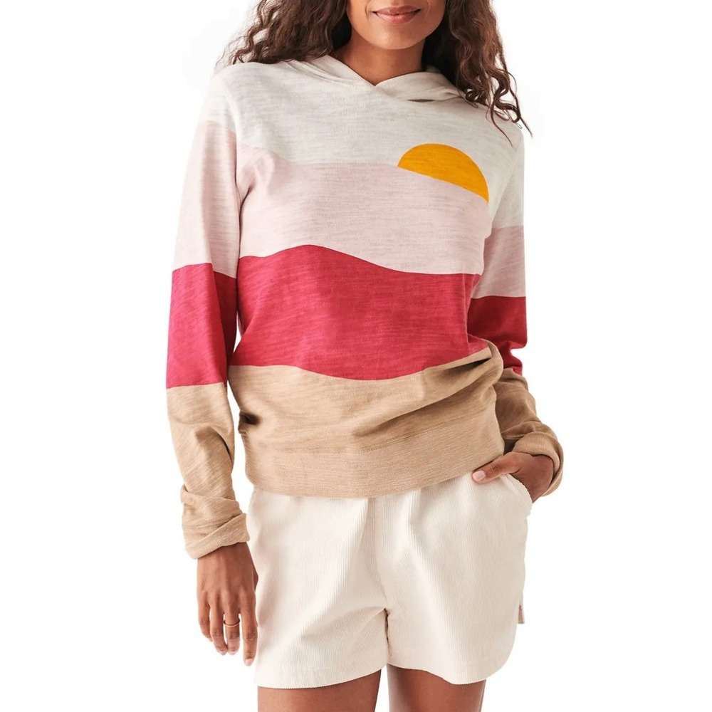 Faherty Sunset Stripe Organic Cotton Hoodie Women XS Embroidered Logo Beach Surf